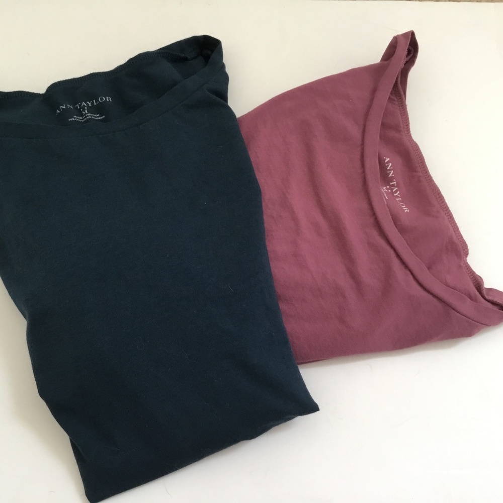 TWO!! Ann Taylor Long Sleeve Cotton T-Shirts in Blue & Mauve: Size MEDIUM